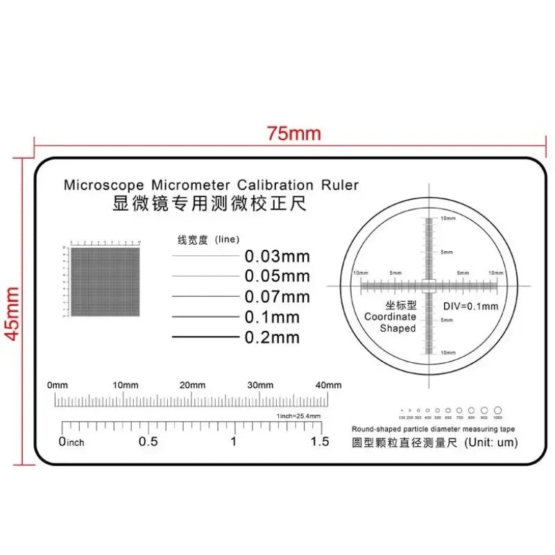 Microscope Micrometer Calibration Film Ruler Grid Reticule Stains Dot Gauge Plastic Ruler Radius Area Diameter Measuring