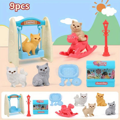 Cute Dog Pet Basket Family Toys Dog Doll Set Cage Toys Scene Playing Toys Christmas Decoration Thanksgiving Gifts color rando