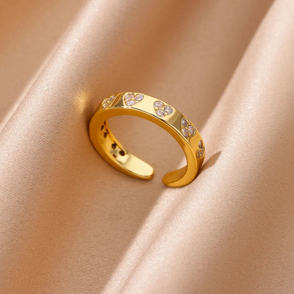 Zircon Geometric Heart Rings For Women Stainless Steel Gold Color Wedding Ring Luxury Aesthetic Jewlery Couple Gift 2025 - JZ