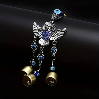 1pc blue eye spread wing owl bell wind chime for outdoor courtyard corridor window lattice wall car decoration birthday gift