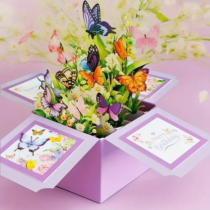 1pc 3D Pop-Up Birthday Greeting Card - Floral and Butterfly Design for Any Recipient, Handwritten Note FeaturePaper Construct