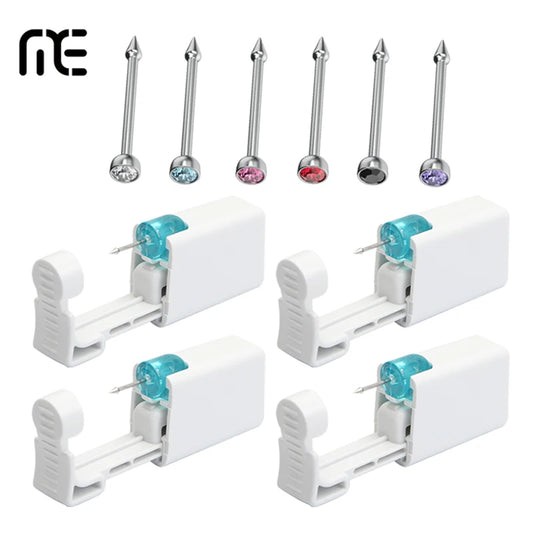 4PCS Self Hypoallergenic Nose Piercing Kit-Disposable Nose Piercing Gun with Built-in Nose Studs