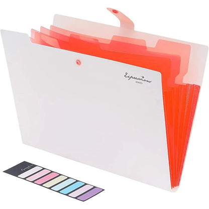 Expanding File Folder,5 Pocket Folders for Documents,Portable Paper Organizer for School Office Supplies,A4 Size - White