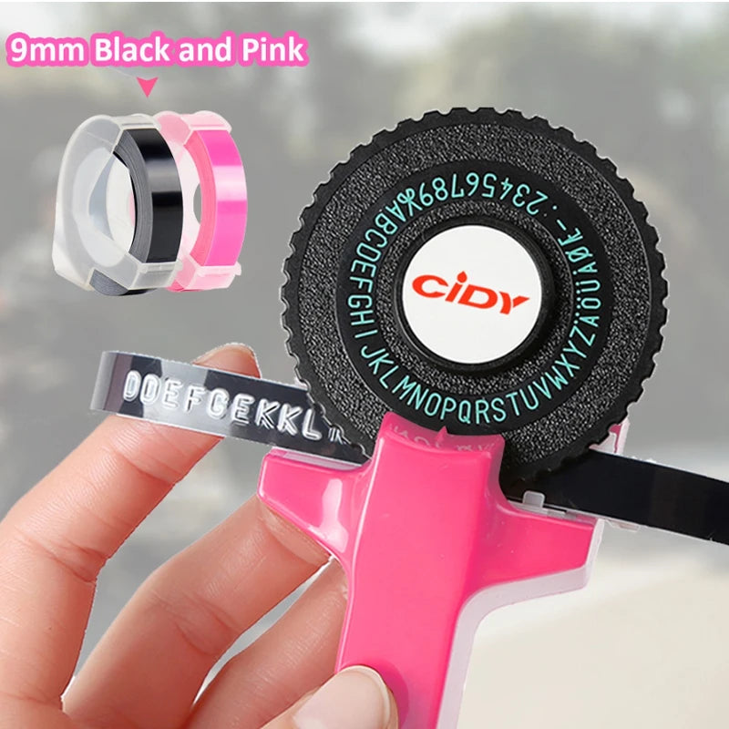 C101 3D Embossing Typewriter Labeling Machine Manual Labeller Compatible Dymo Printer Labels for Dymo 12965 Label Make - Pink