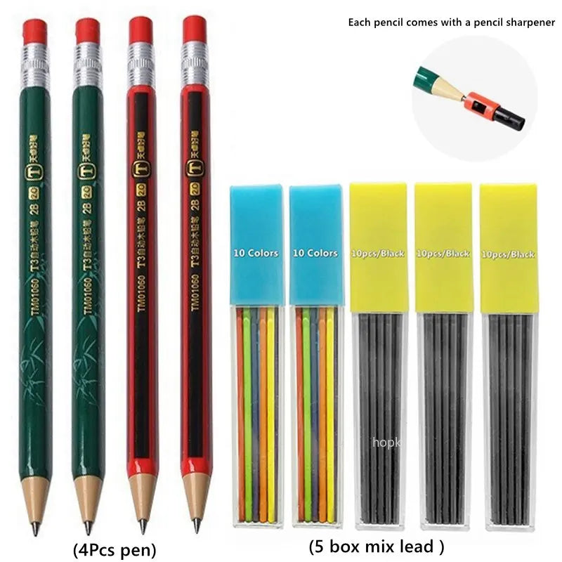 2.0 mm Mechanical Pencils Set 2B Automatic Student Pencils with Sharpener Color Pencil Leads School Pens Kawaii Cute Statione