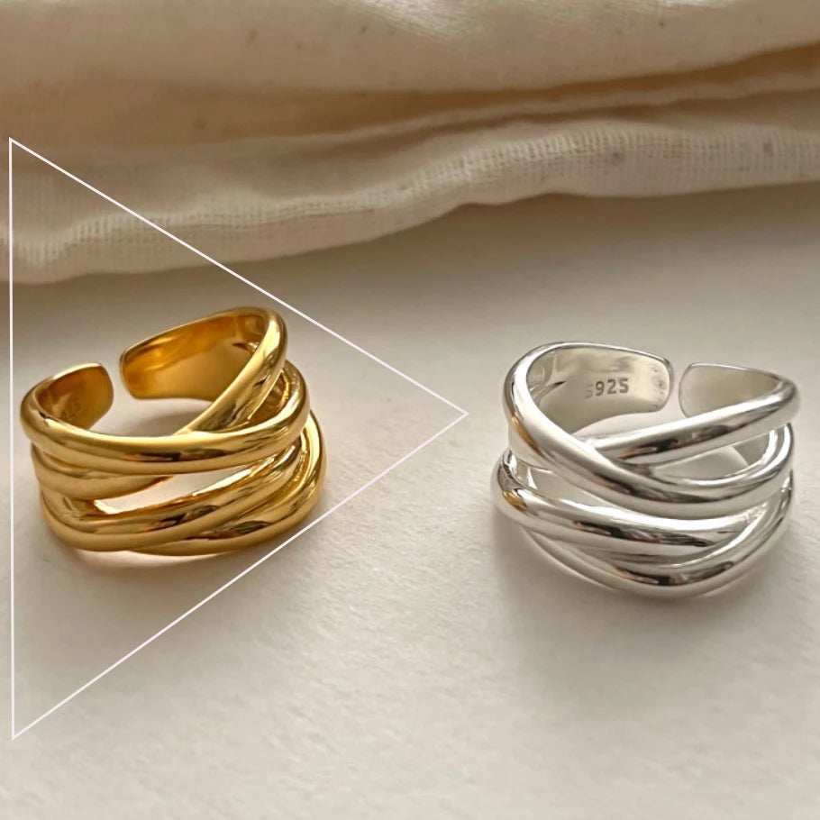 VENTFILLE 925 Sterling Silver Rings INS Fashion Hip Hop Vintage Couples Hollow Lines Punk Thai Silver Party Adjustable Jewelr