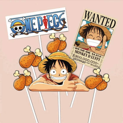 7pcs ONE PIECE Luffy Cake Topper Anime Boy Girl Birthday Cake Decorating Cake Flag Party Supplies for Kids Birthday Baby Show
