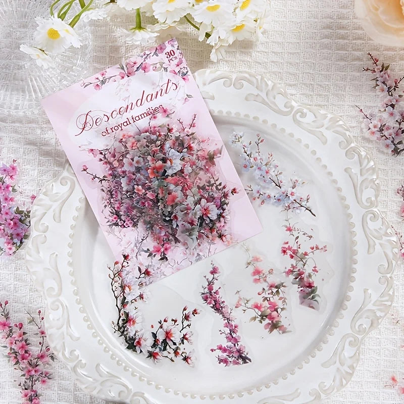 30 Pcs/Pack Vintage plant flowers PET waterproof sticker for DIY scrapbooking Journal Photo Album Decoration Materials Sticke
