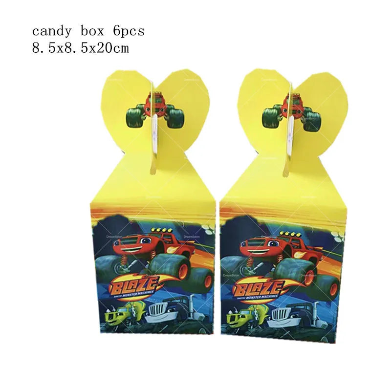Blaze Monster Balloons Machines Race Car Happy Birthday Banner Party Decoration Cake Topper Disposable Tableware Background B