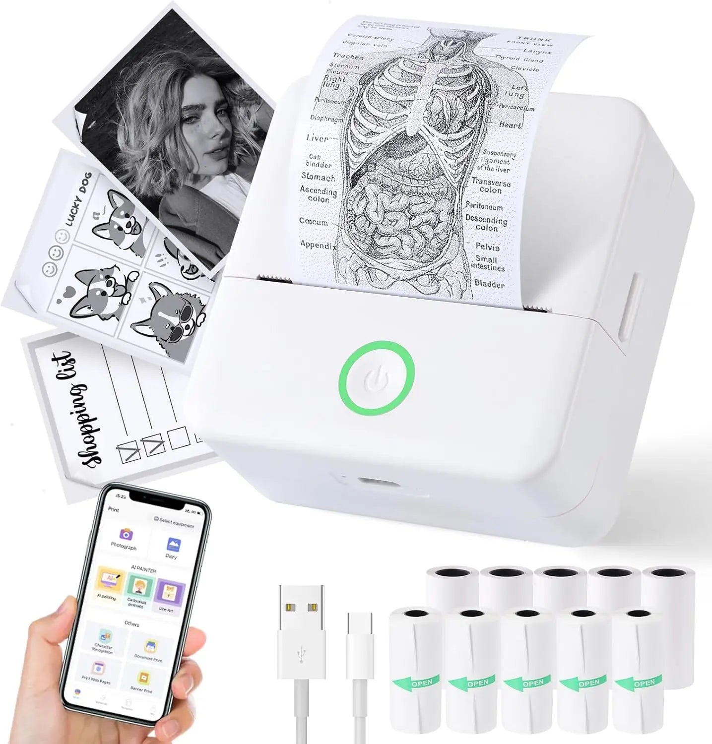 Thermal Mini Printer, Portable Inkless Sticker Maker,Bluetooth Free Cut Small Pocket Printer for Children DIY 57mm Photo Prin
