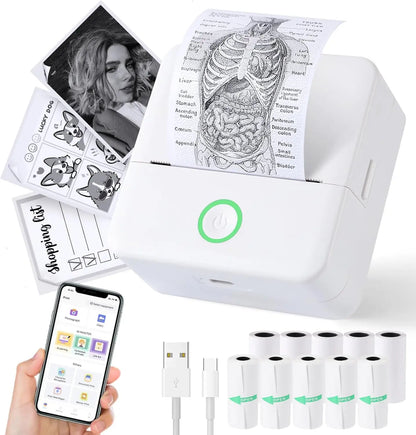 Thermal Mini Printer, Portable Inkless Sticker Maker,Bluetooth Free Cut Small Pocket Printer for Children DIY 57mm Photo Prin
