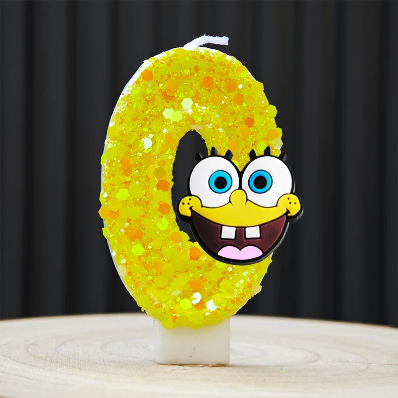 Cute SpongeBob Candle Anime Number 0-9 Kids Birthday Cake Decoration Supplies Cute Cartoon Party Accessories Supplies - A 0