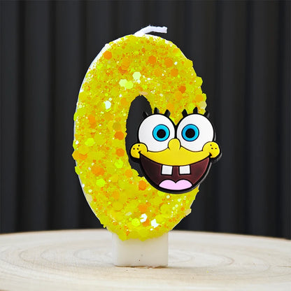 Cute SpongeBob Candle Anime Number 0-9 Kids Birthday Cake Decoration Supplies Cute Cartoon Party Accessories Supplies - A 0