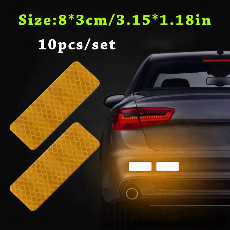 10pcs/set Car Bumper Reflective Safety Strip Stickers Car Reflective Sticker Reflective Warning Safety Tape - YELLOW