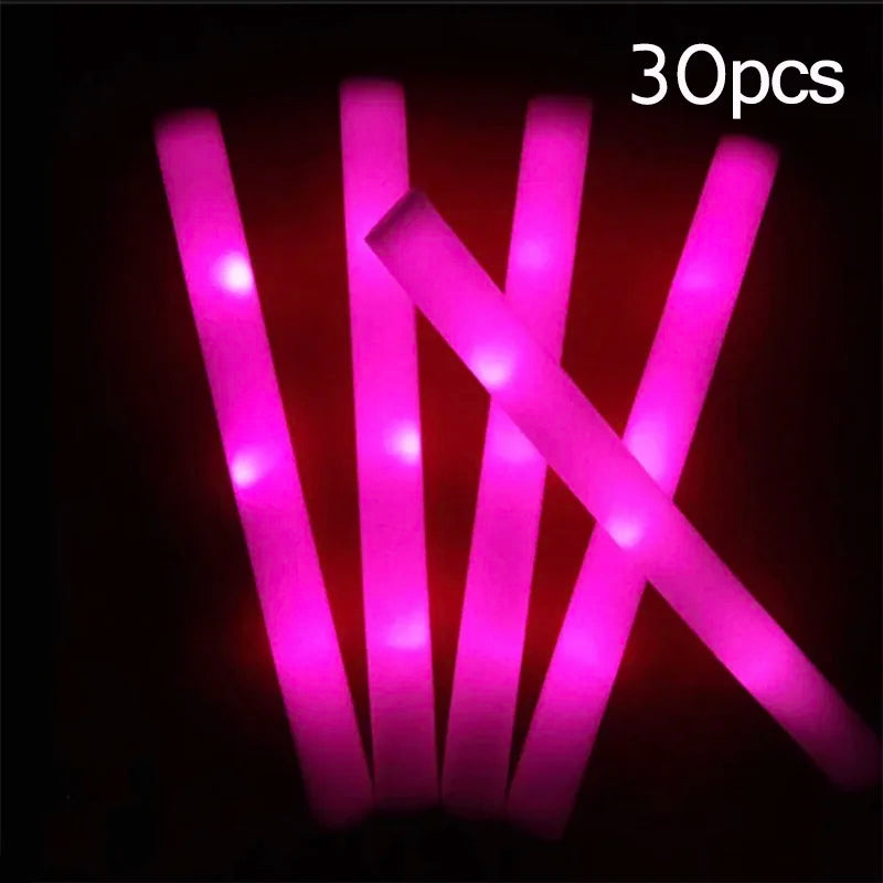 15/30Pcs LED Glow Sticks Bulk Colorful RGB Glow Foam Stick Cheer Tube Dark Light for Xmas Birthday Wedding Party Supplies - 3