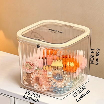 1pc Hair Accessory Storage Box, Desktop Press On Jewelry Box, with Lid, Girls' Rubber Band Headband Hair Clip Organizing Box