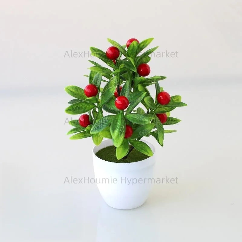Fake Lemon Tree Small Artificial Plant Plastic Lemon Tree Bonsai Decor Potted Plant for Indoor Decor - Red 11 Fruits