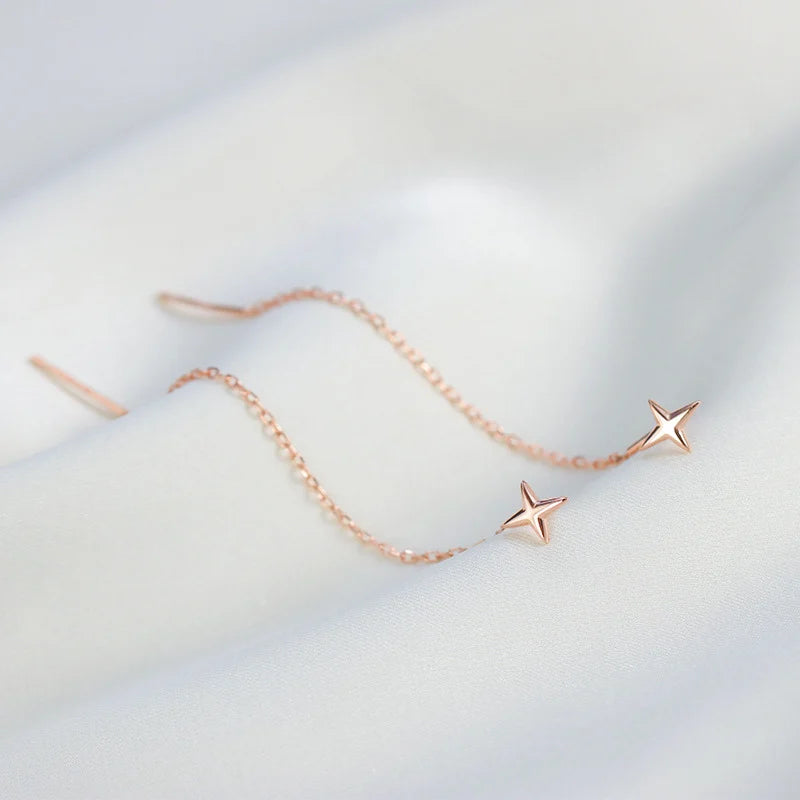 Trendy Long Wire Tassel Thread Chain Climb Star Heart Beads Pendants Drop Earrings women's Straight Hanging Earings Jewelry -