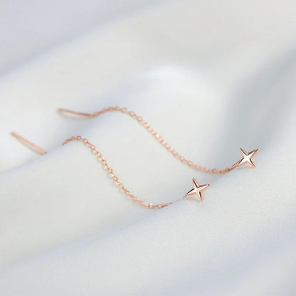 Trendy Long Wire Tassel Thread Chain Climb Star Heart Beads Pendants Drop Earrings women's Straight Hanging Earings Jewelry -