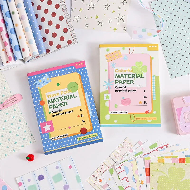 100sheets Ins Wave Point Line Painting Memo Material Paper DIY Handmade Scrapbooking Decor Journal Aesthetic Supplies