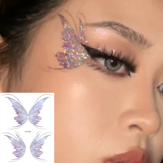 3D Fairy Butterfly Wings Shiny Tattoo Sticker Waterproof Eyes Face Body Art Fake Tattoos For Women Makeup Dance Music Festiva
