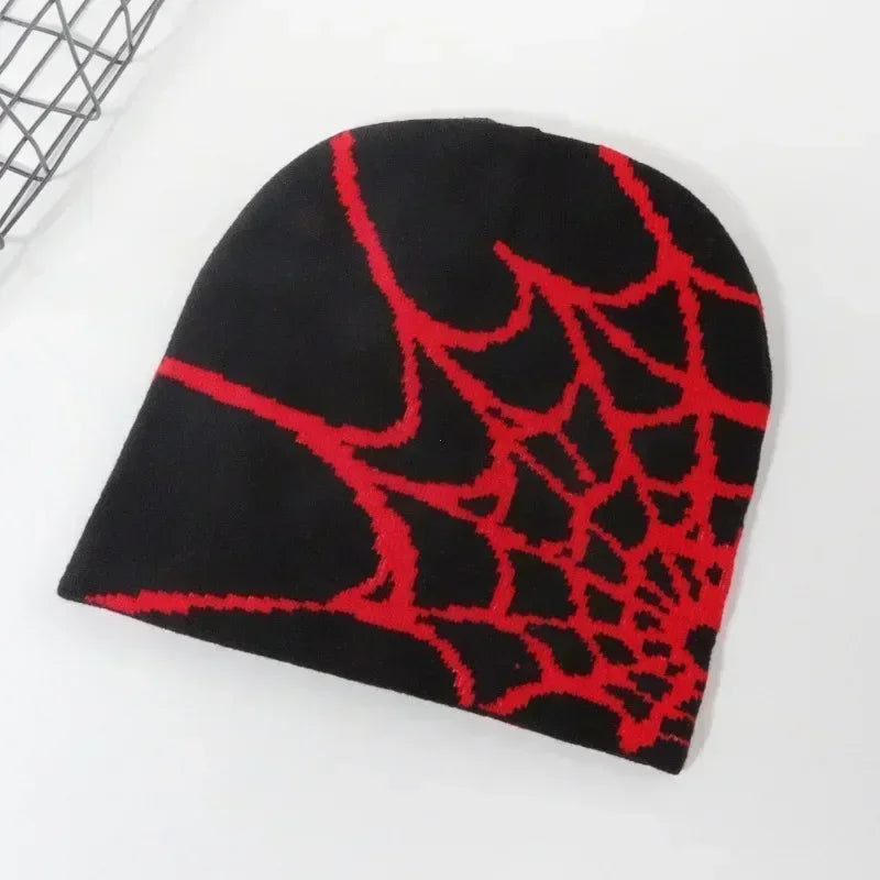 Knitting Spider Web Design Hat Skullies Beanies for Men Women Pullover Pile Cap Y2k Goth Warm Beanie Hats New Hip-hop Street 