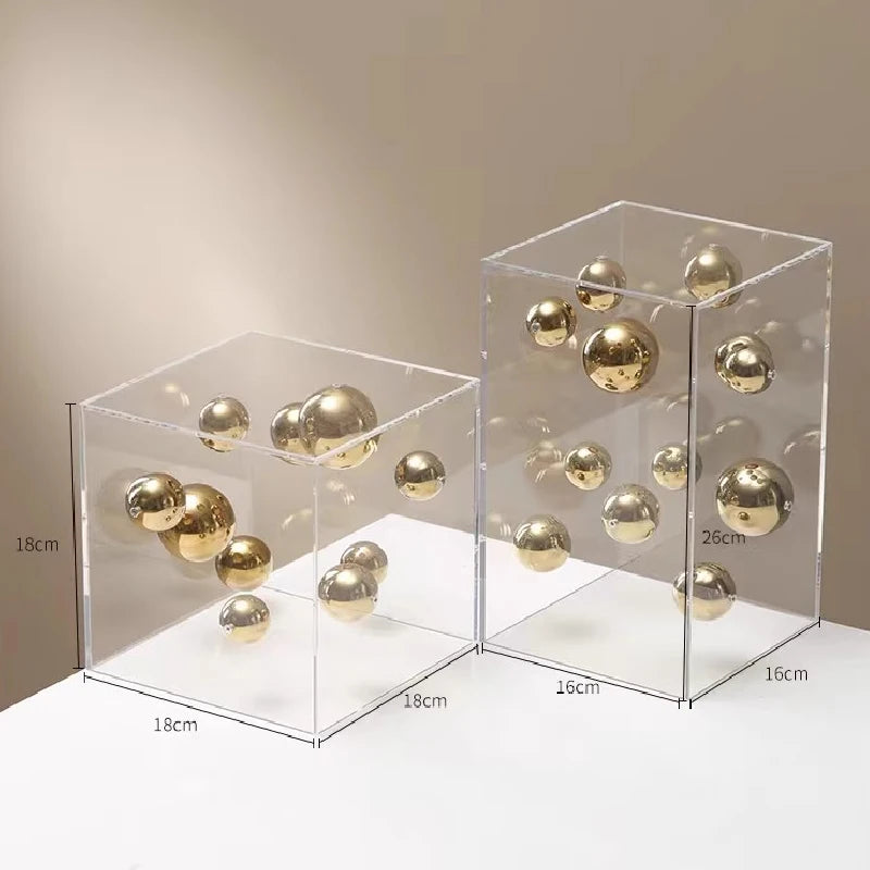 Creative Square Acrylic Cover Sphere Decoration Living Room Porch Cabinet Crafts Ornament Modern Clear Acrylic Square Home De