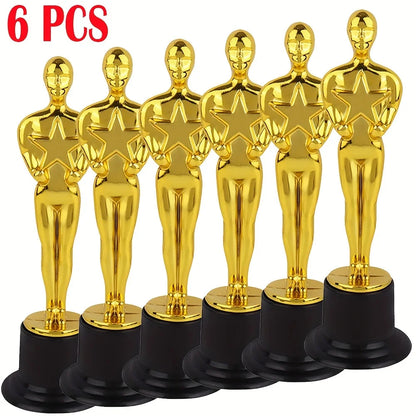 1/3/6/12pcs Golden Trophy Statuettes, Plastic Oscar Style Award Trophies for Party Decorations, Appreciation Gifts