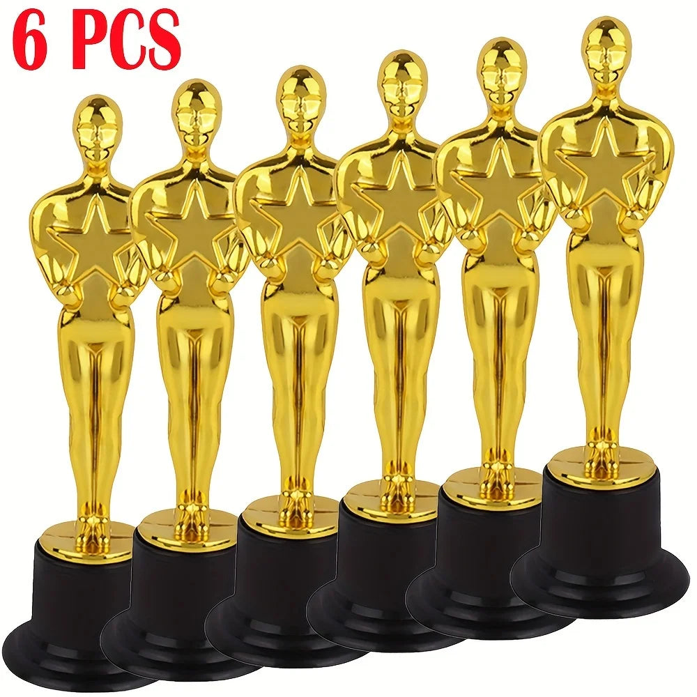 1/3/6/12pcs Golden Trophy Statuettes, Plastic Oscar Style Award Trophies for Party Decorations, Appreciation Gifts - 6pcs