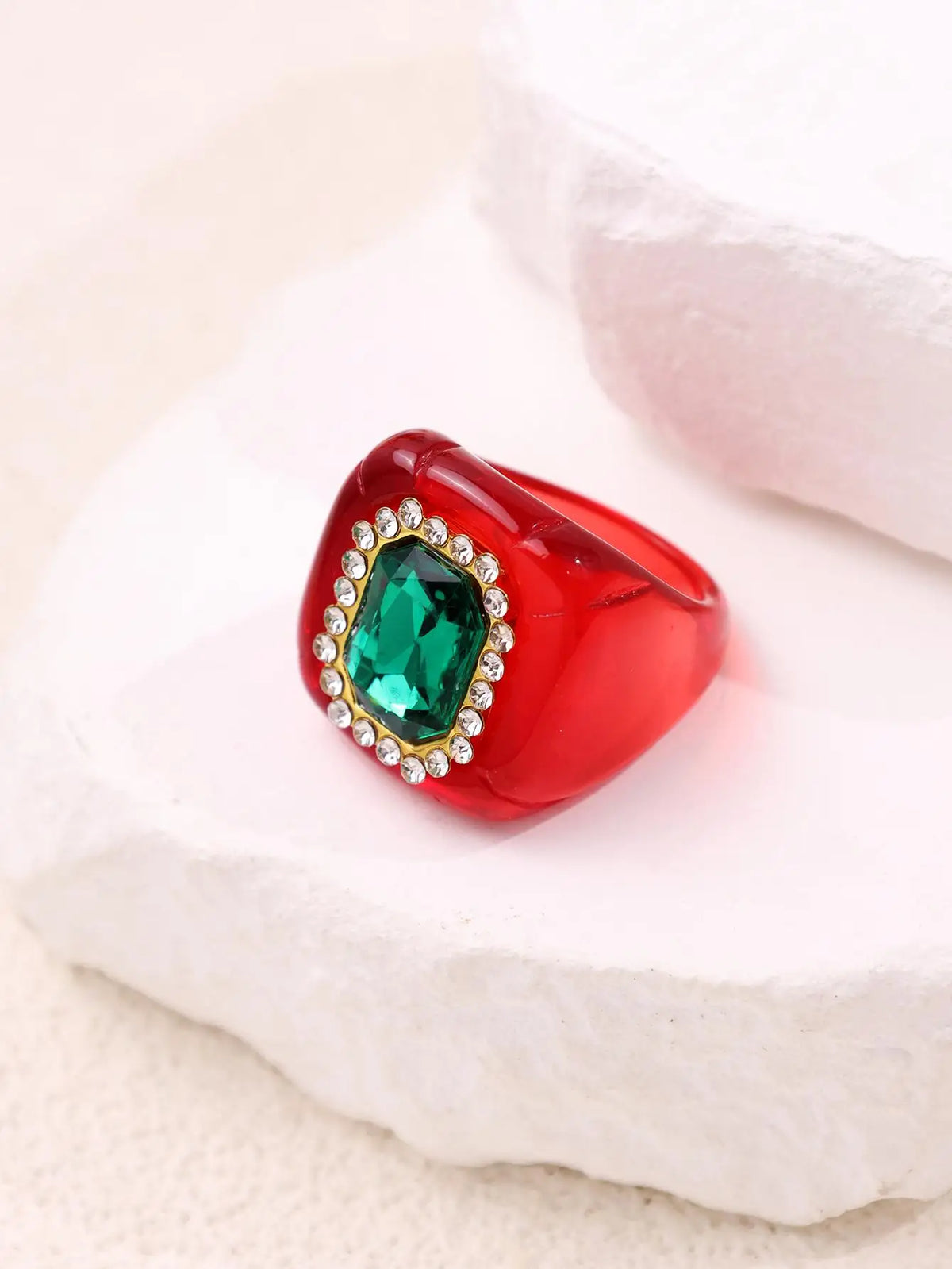 Colorful Diamond-Studded Gemstone Resin Ring Sparkling, Unique, Fashionable Women's Jewelry Perfect for Parties Banquets NEW 
