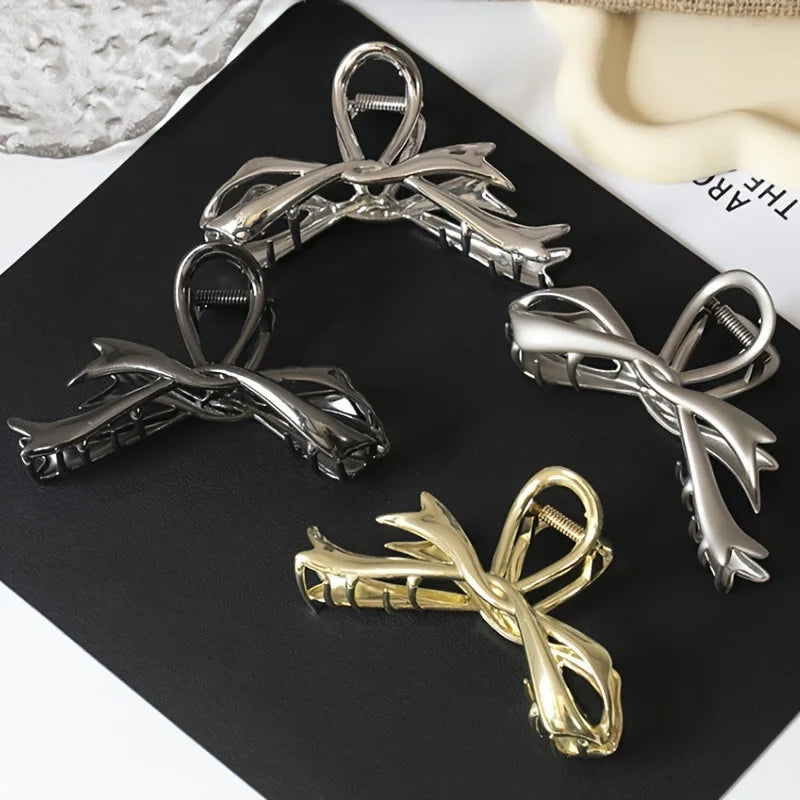 New Vintage Ribbon Bow Hair Claws Metal Hair Clips Crab Headwear Hairpins Shark Ponytail For Women Hair Accessories Barrettes