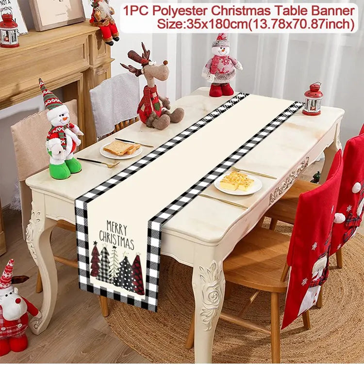 Christmas Table Runner Merry Christmas Decoration for Home Xmas Party Decor 2025 Navidad Notal Noel Ornament Happy New Year 2