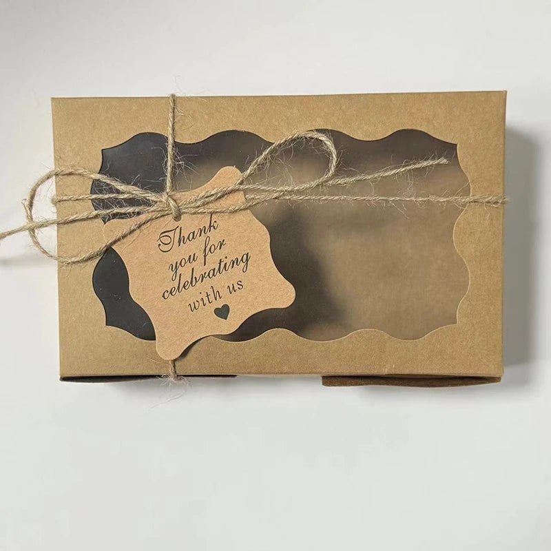 10/20Pcs Kraft Paper Cake Candy Boxes Rectangle Open Window Wedding Jewelry Chocolate Gift Packaging Boxes Baking Party Suppl