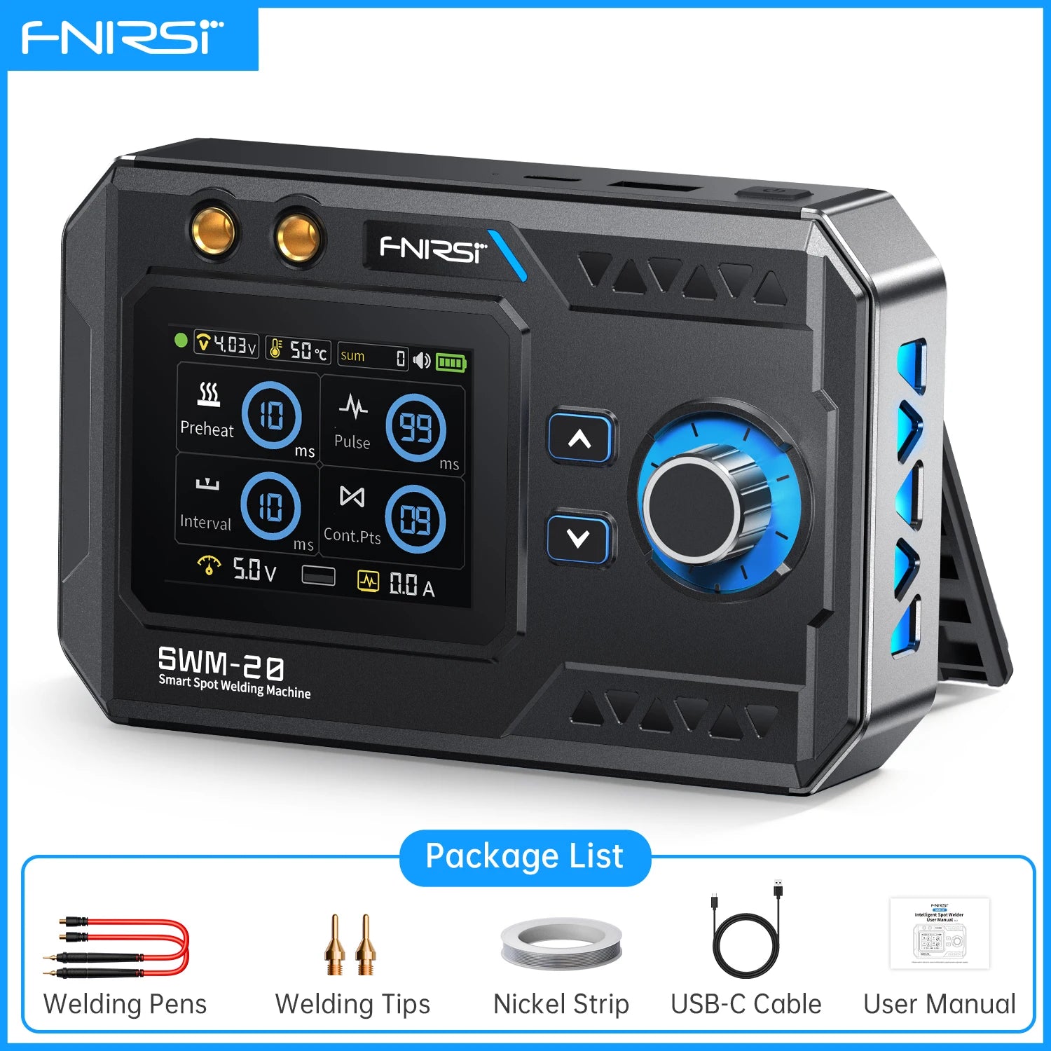 FNIRSI SWM-20 Portable Spot Welder Double Pulse Battery Welding Machine 18650 Battery DIY Pack Welding Tool 0.4mm Nickel Chip