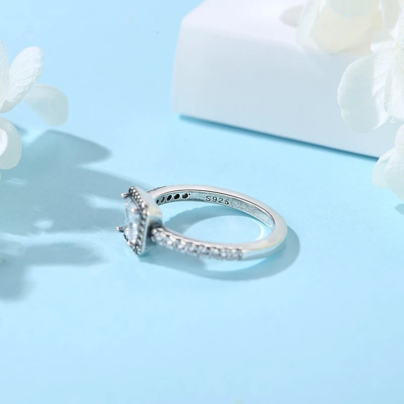Original 925 Sterling Silver Ring Love Heart Pave CZ Crystal Stackable Rings For Women Wedding Engagement Birthday Gift Jewel