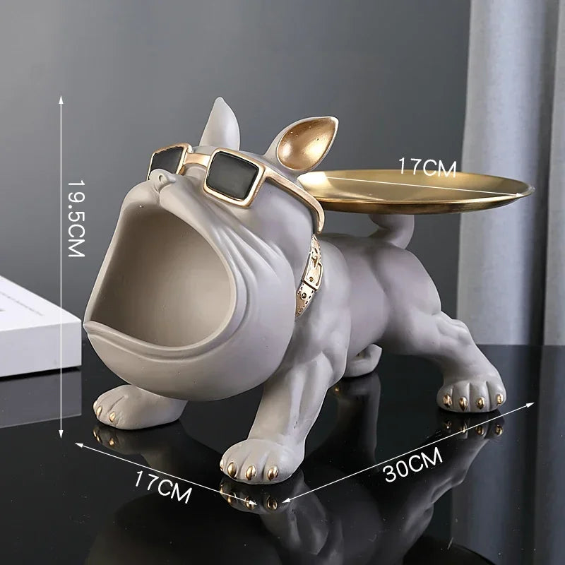 30cm/11.8inch Home Decor Bulldog Figurine Dog Statue Key Storage Box Animal Ornament Resin Craft Art Figurine Puppy Sculpture
