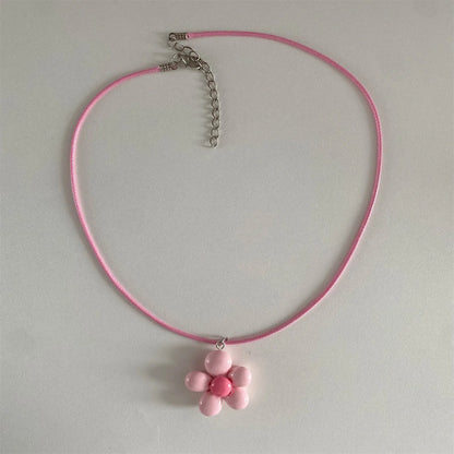 LATS Sweet Colorful Flower Pendant Necklace for Women Girl Floral Design Rope Chain Chokers Fashion Jewelry Gift