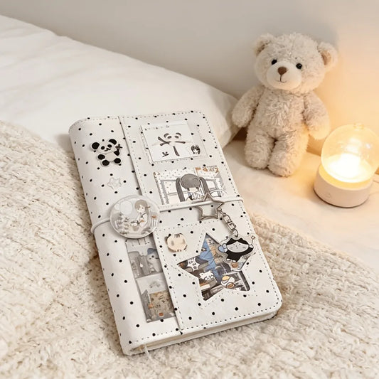 A6 Polka Dot Cloth Binder Notebook 6-Hole Loose Leaf Portable DIY Scrapbook Journal Multi Pocket Photo Album Planner School G