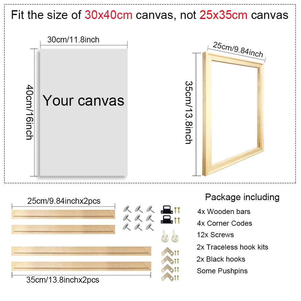 30x40 40x50 50x70 60x90 Canvas Frame Wooden Frames Wooden Photo Oil Painting Canvas Diamond Painting Frames Canvas Wood Wall 