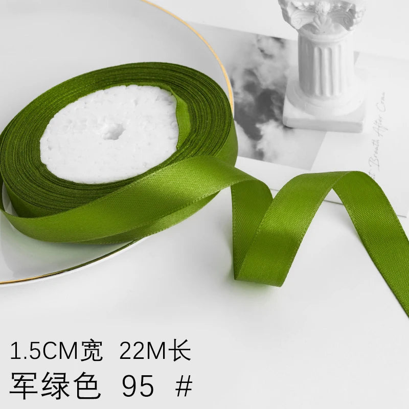 Wusmart 22Meters/Roll 1.5cm Single Face Satin Ribbon DIY Handmade Crafts Fabric Christmas Wedding Decoration Silk Ribbons - A