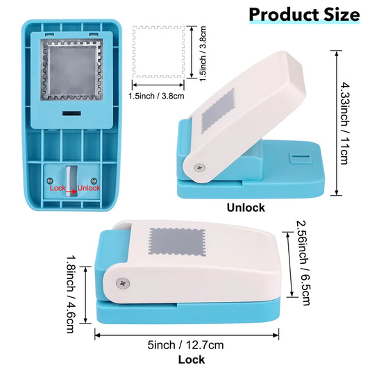 4 size Rectangular Postage Stamp Punch Ware Rectangle Craft Lever Punch Handmade Paper Punch for Crafting Scrapbooking Cards,