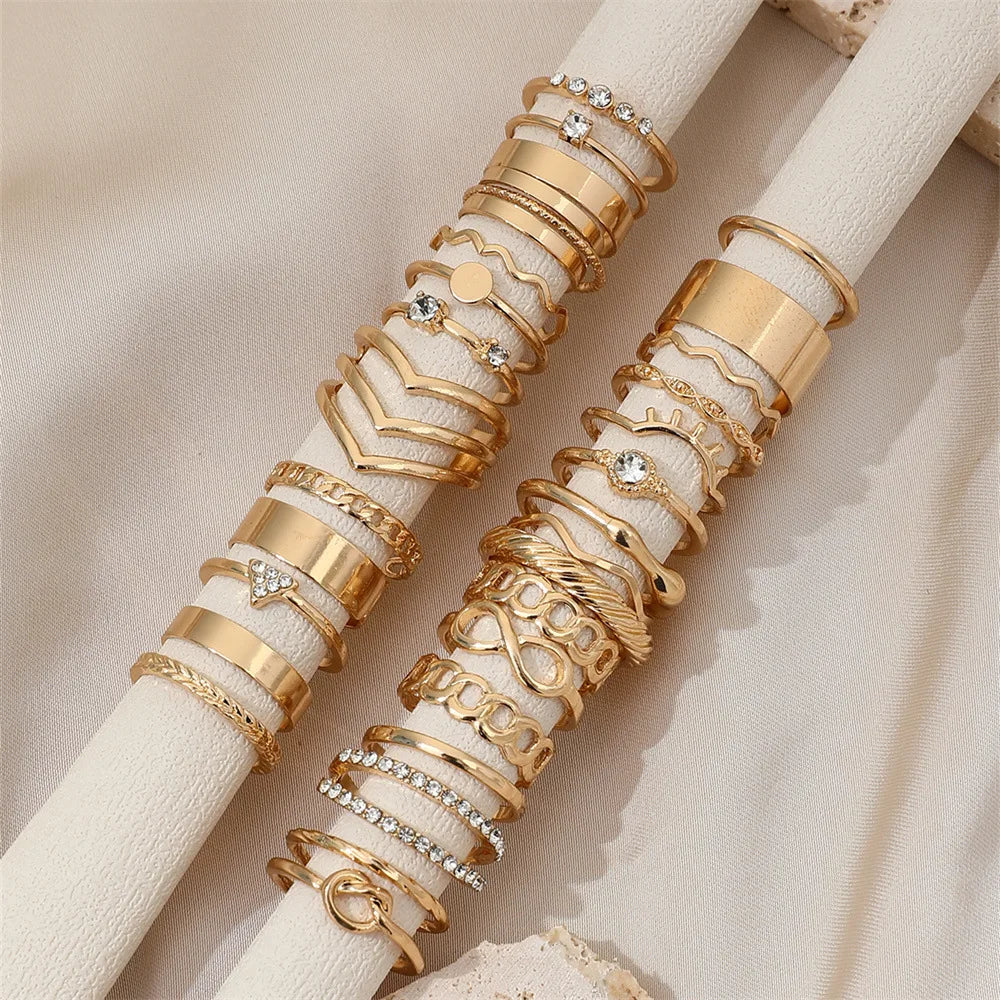 30Pcs Bohemian Geometric Knuckle Rings Set For Women Gold Silver Color Finger Ring Girls Fashion Party Jewelry Accessories