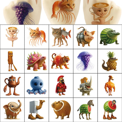 20pcs Tung Tung Sahur Abstract Animal Tattoo Stickers Italian Brainrot Funny Temporary Waterproof Tattoos Decals Kids Party G