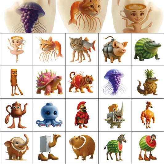 20pcs Tung Tung Sahur Abstract Animal Tattoo Stickers Italian Brainrot Funny Temporary Waterproof Tattoos Decals Kids Party G