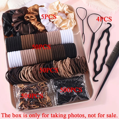 1109pcs Women Dark Hair Accessories Set Elastic Seamless Ponytail Scrunchies Small Rubber Bands Fashion Hair Ties Headbands -