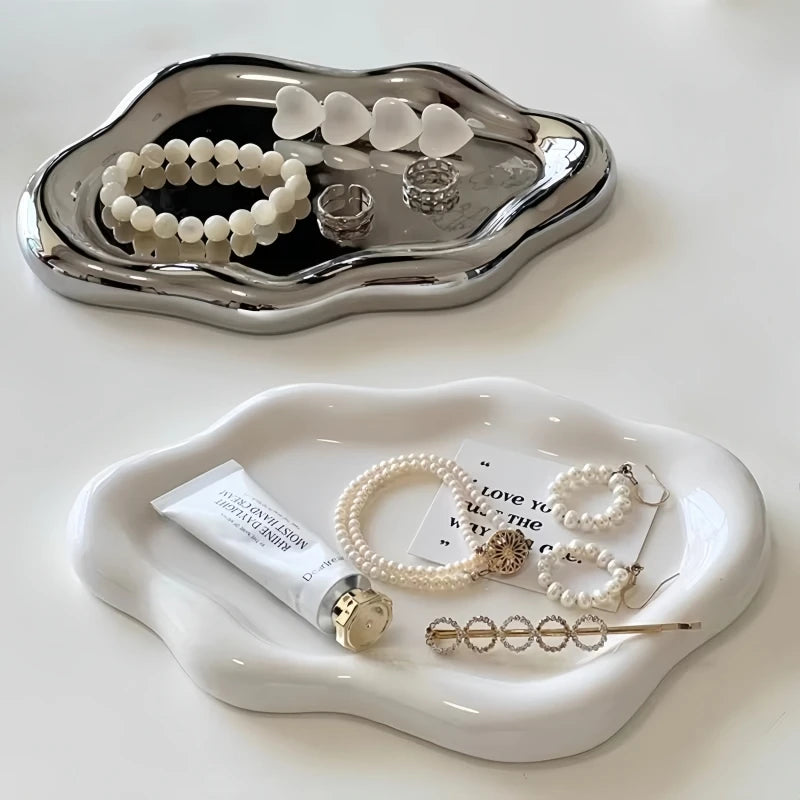 Cloud-Shaped Jewelry Tray Decorative Plate for Rings Earrings Bracelets & Necklaces Plastic Vanity Tray for Women Bedroom Dec
