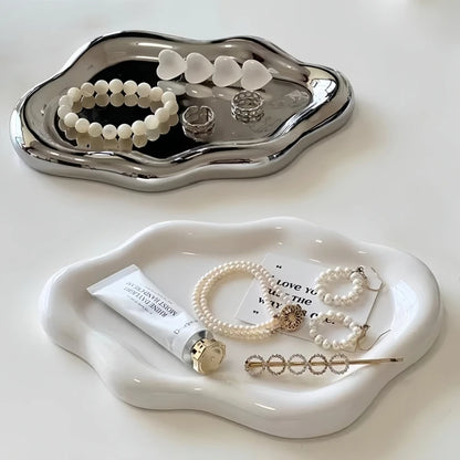 Cloud-Shaped Jewelry Tray Decorative Plate for Rings Earrings Bracelets & Necklaces Plastic Vanity Tray for Women Bedroom Dec
