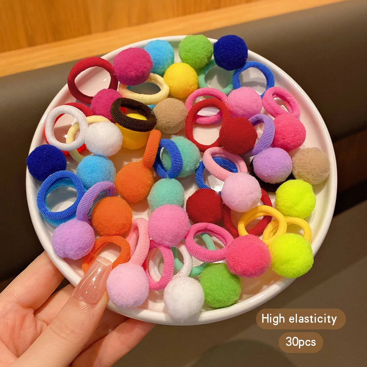 30 colorful random ball hairbands, hair balls, and rubber bands suitable for daily use as hair accessories