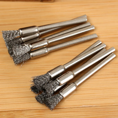 5/10pcs Pencil Brushes Stainless Steel Mounted Wire Wheel Mandrel Set Dremel Accessory Rotary Tools 3.17mm Shank Mandrel Silv