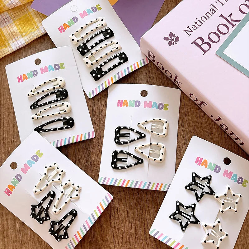 Rhinestone Vintage Polka Dot Star Hair Clips Set Japanese Sweet Girlish Heart Geometric Flyaway BB Clips Kids Versatile Hairp